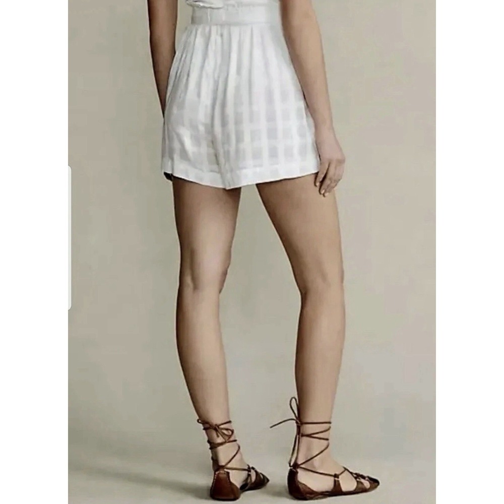 NWT Polo Ralph Lauren Womens White Plaid Shorts with Waist Belt Sz XS - Picture 2 of 6